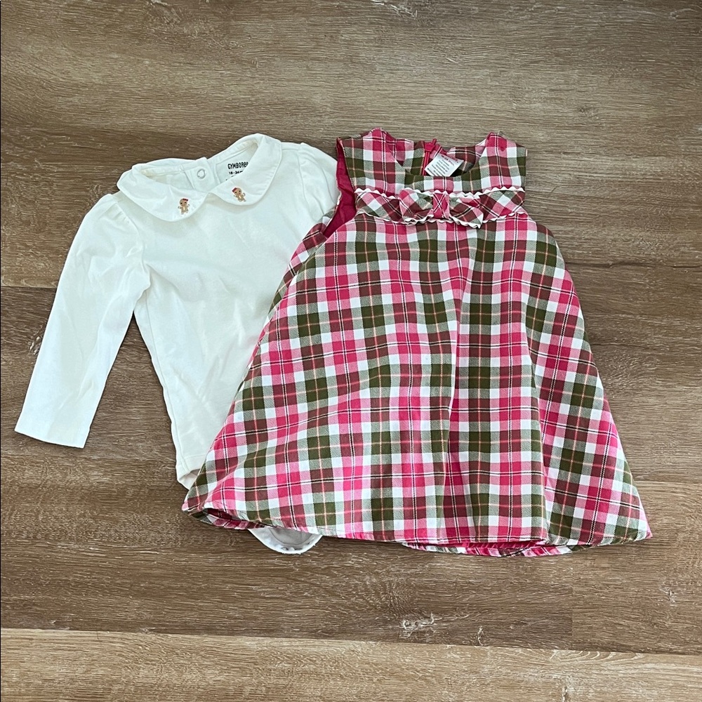 Adorable Janie and Jack Plaid Dress with Gingerbread themed onesie